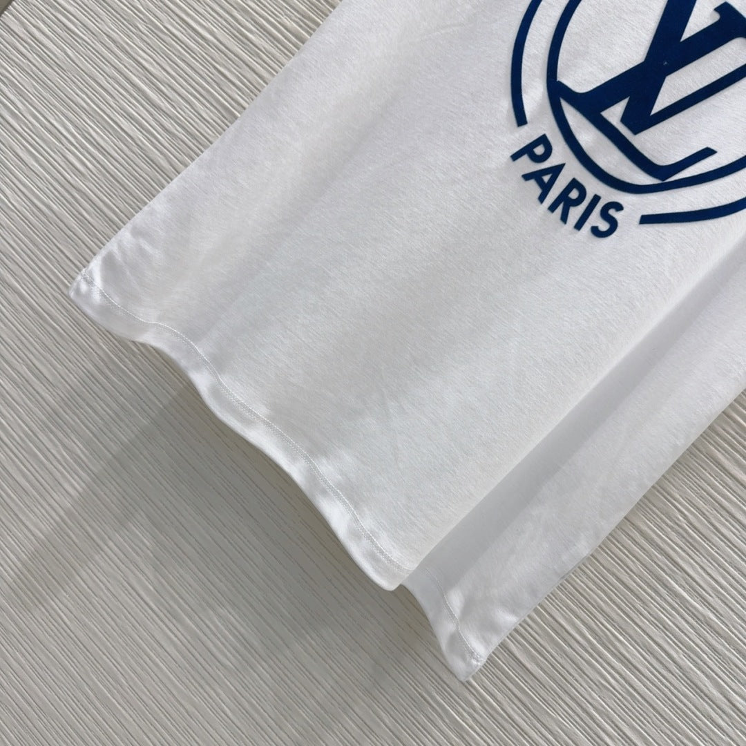 LV 25 News T-SHIRT White  Blue Cotton