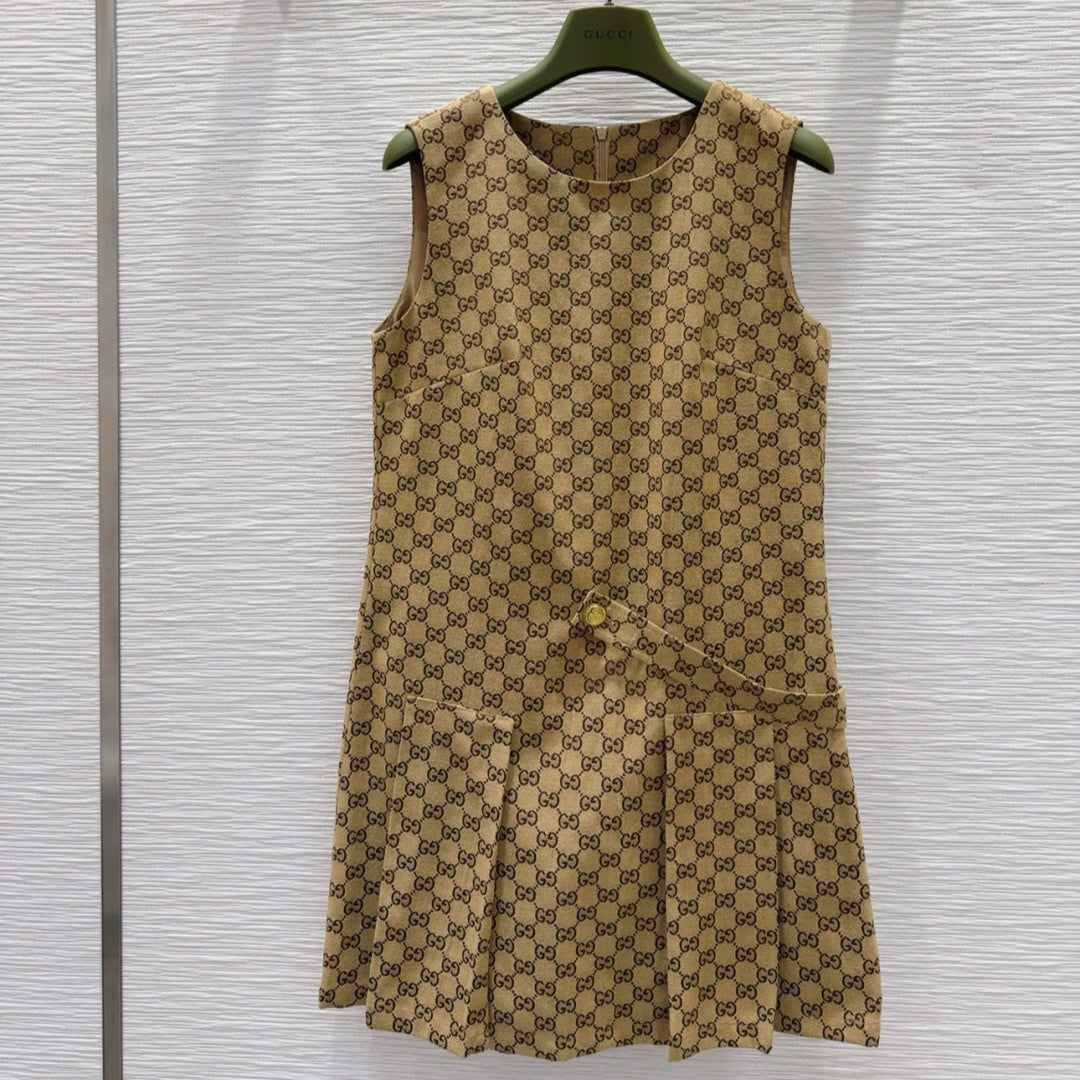 Gucci 2025 MidiDress Camel and Ebony Polyester Fiber