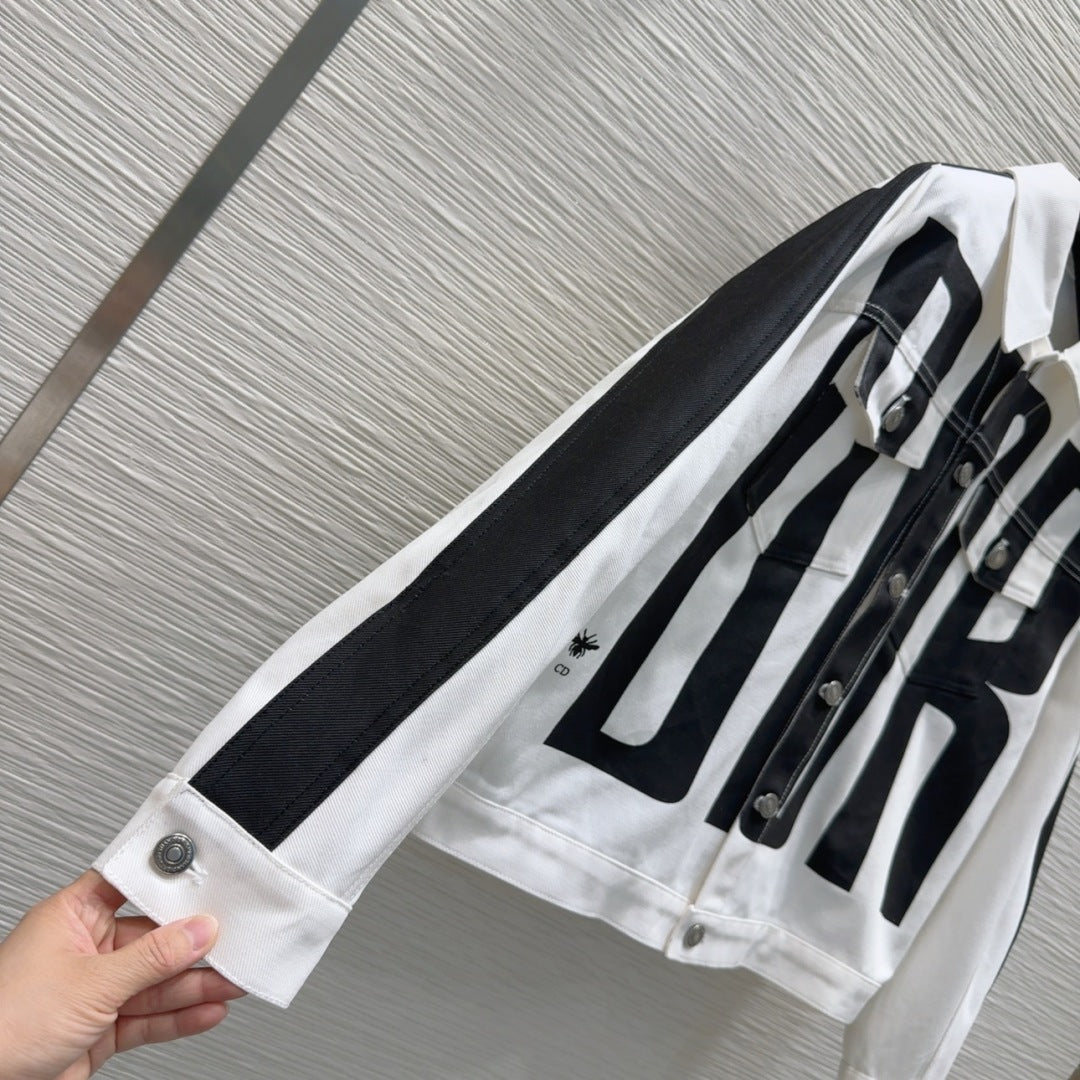 CD 2025 "Dior" Bomber Jacket Black White Cotton