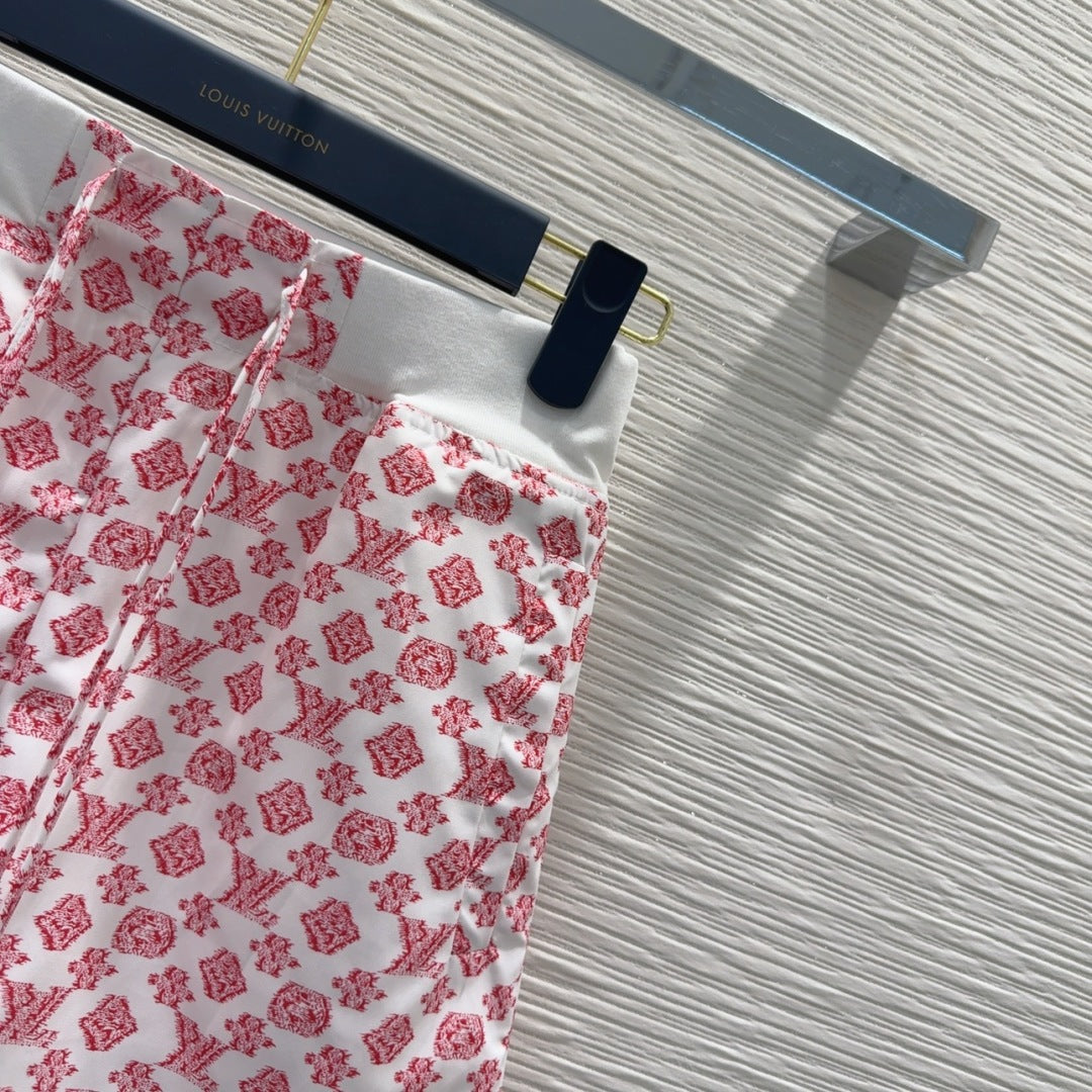 LV 25 Classic Flower Shorts Pink White Poliester