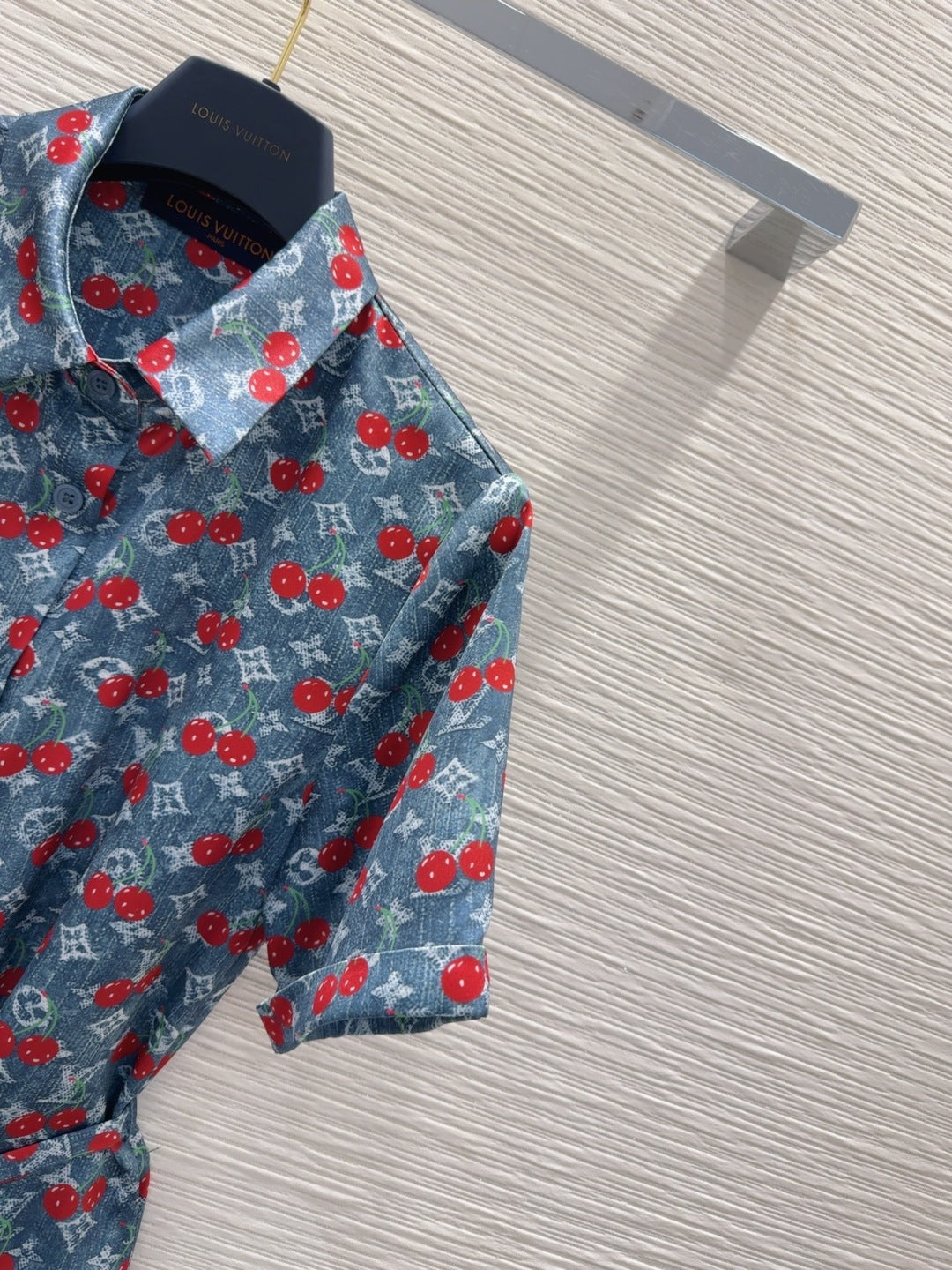 LV 25S Cherry Printed Dress Blue Red Poliester