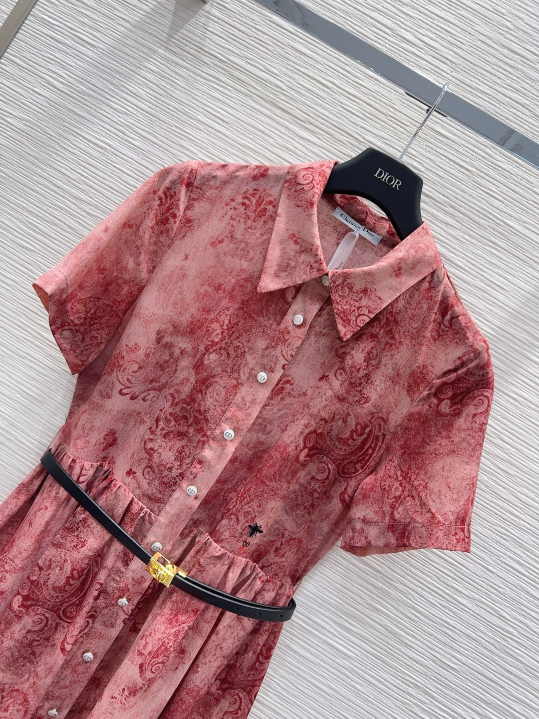 Dior 2026 Red Patterned Dress With Black Belt