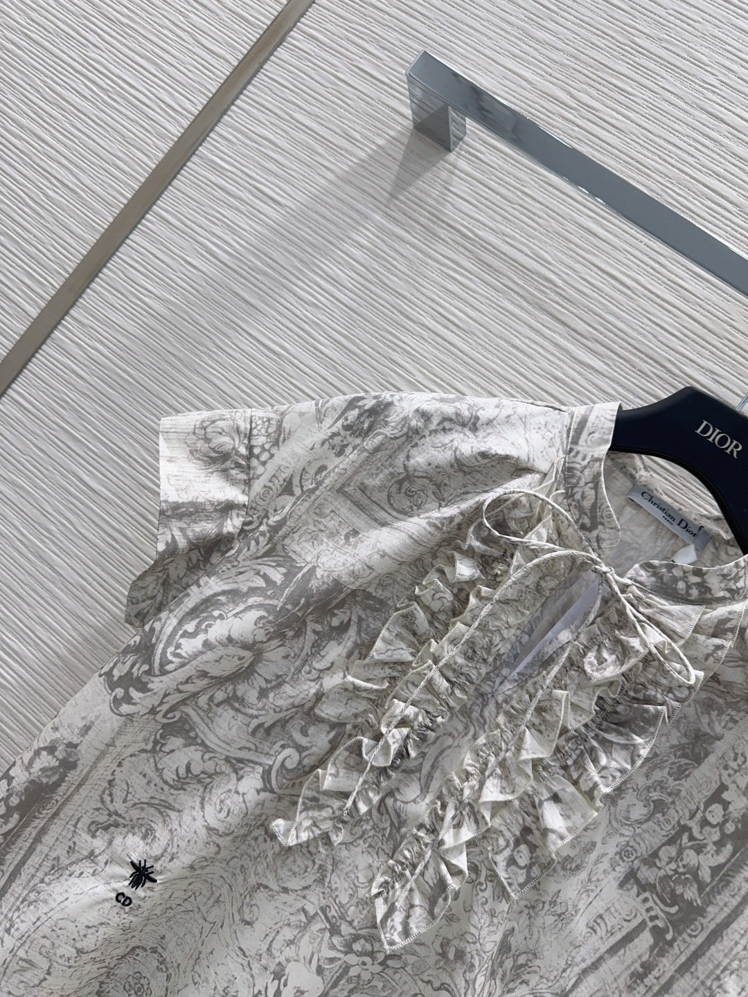 Dior 2026 Toile de Jouy Pattern Shirt With Lace Trim Grey Cotton 449989