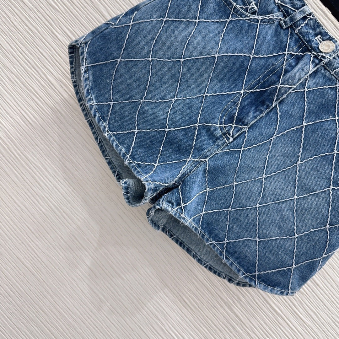 Chanel 2026 Denim Short Blue and White Cotton 731807