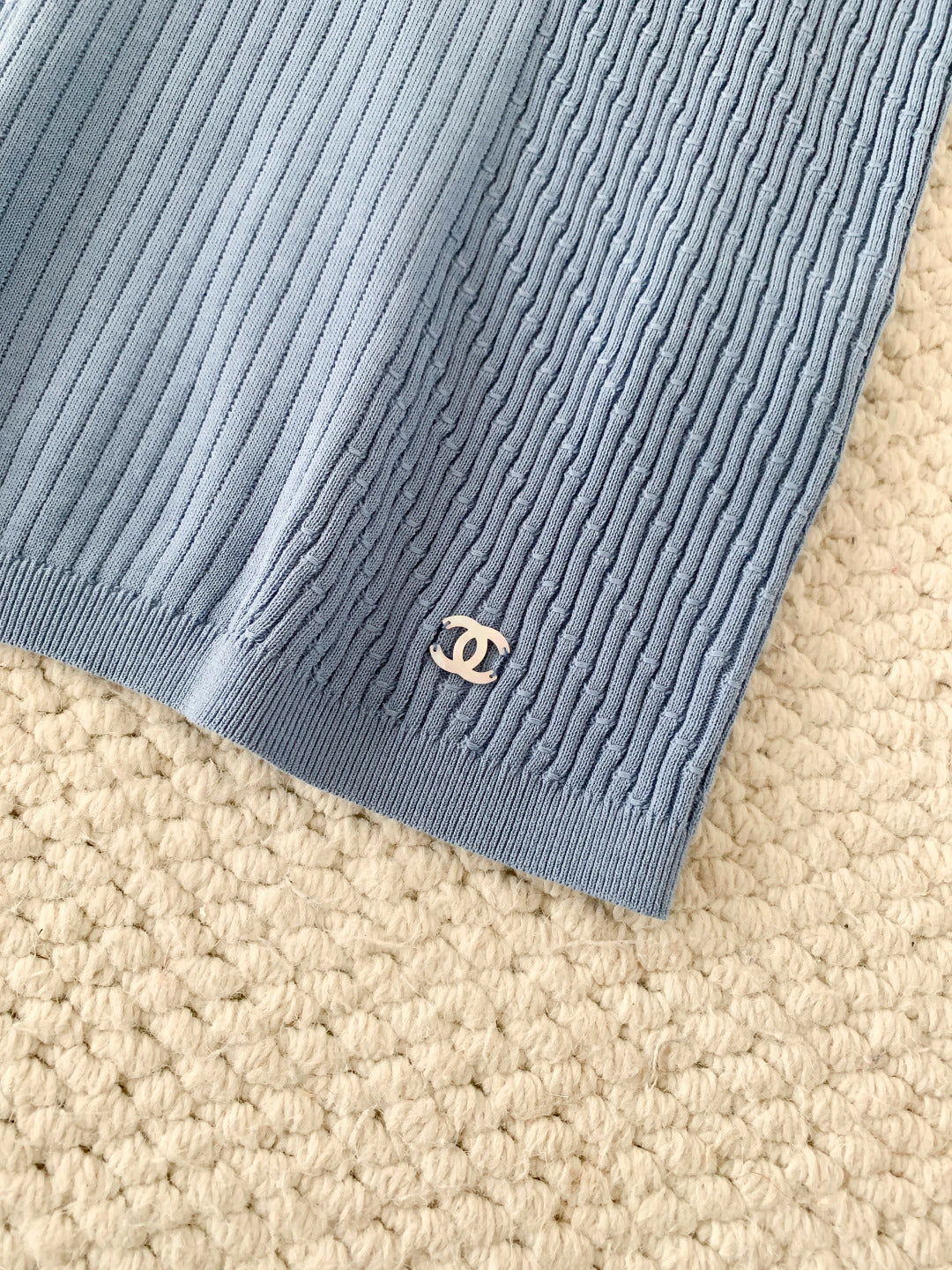 Chanel 2026 Logo Knit Short-Sleeve T-Shirt Blue Cotton 356628