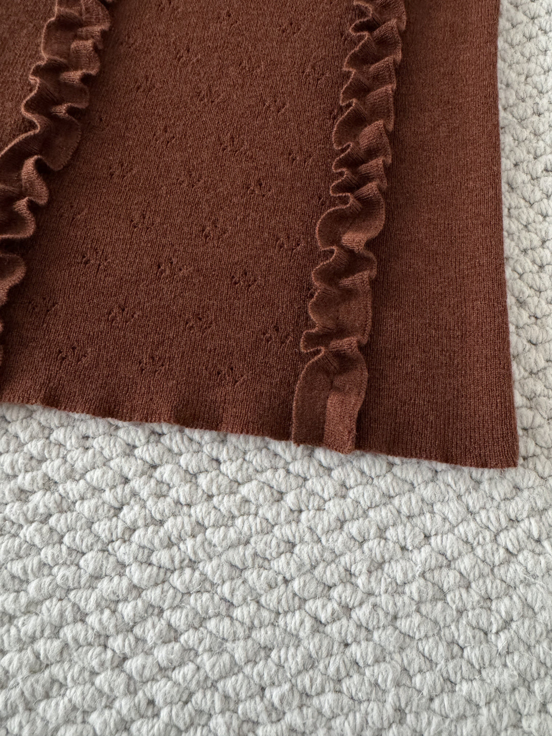 Miumiu 2026 Ruffled Knitted Vest Brown Cashmere and Silk Blend 380637