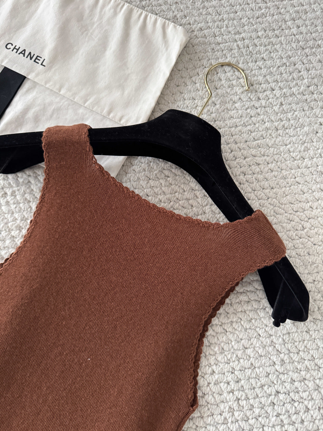 Miumiu 2026 Ruffled Knitted Vest Brown Cashmere and Silk Blend 380637