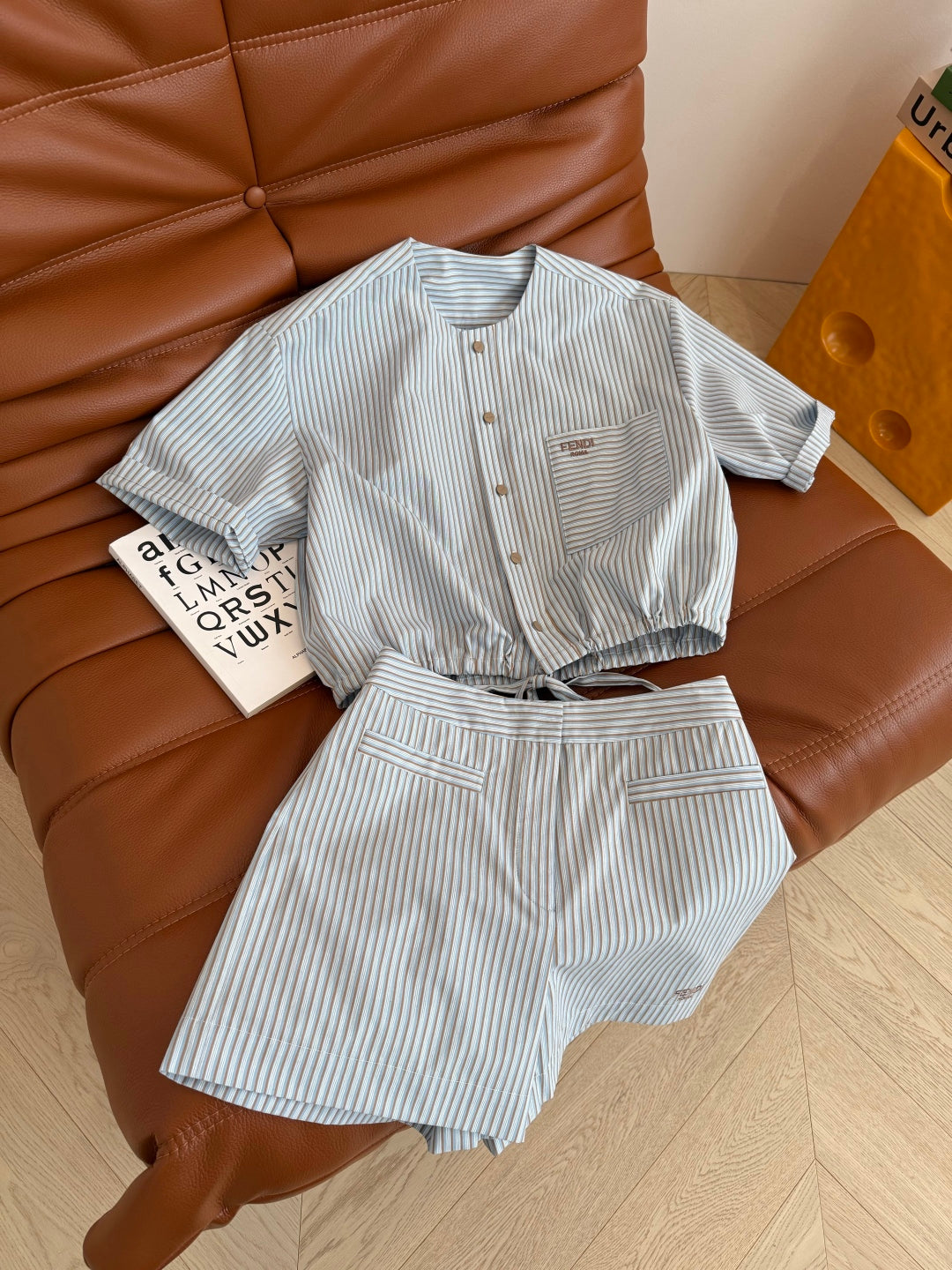 Fendi 25 Letter Logo Embroidered Striped Suit Blue Cotton
