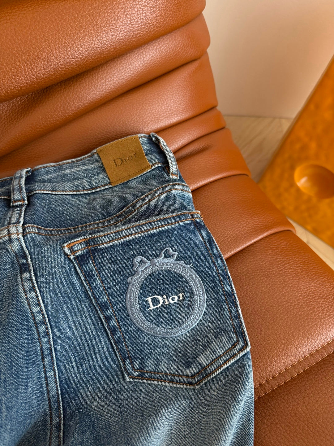 Dior 2026 Pattern Embroidered Flared Jeans Blue Cotton 371614