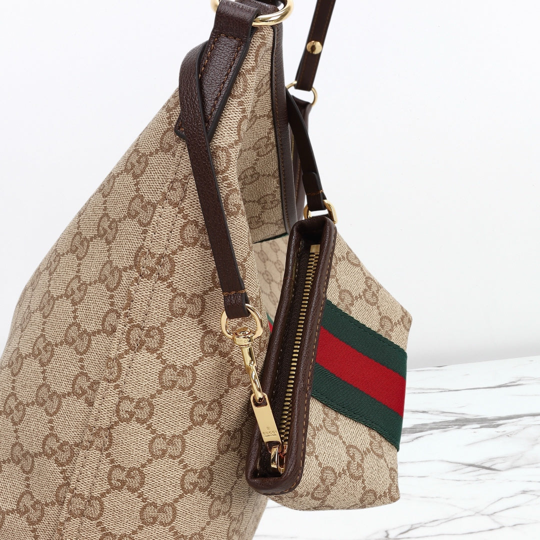 Gucci 2026 Large Shoulder Bag With Web 40cm Sand mix Brown Canvas Leather