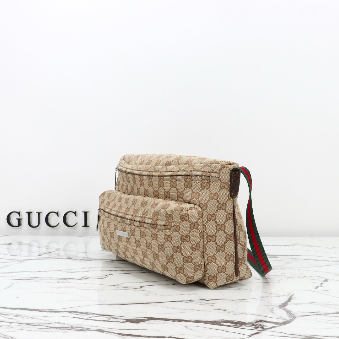 Gucci 2026 Tag Crossbody Bag 30cm Sand mix Brown Canvas