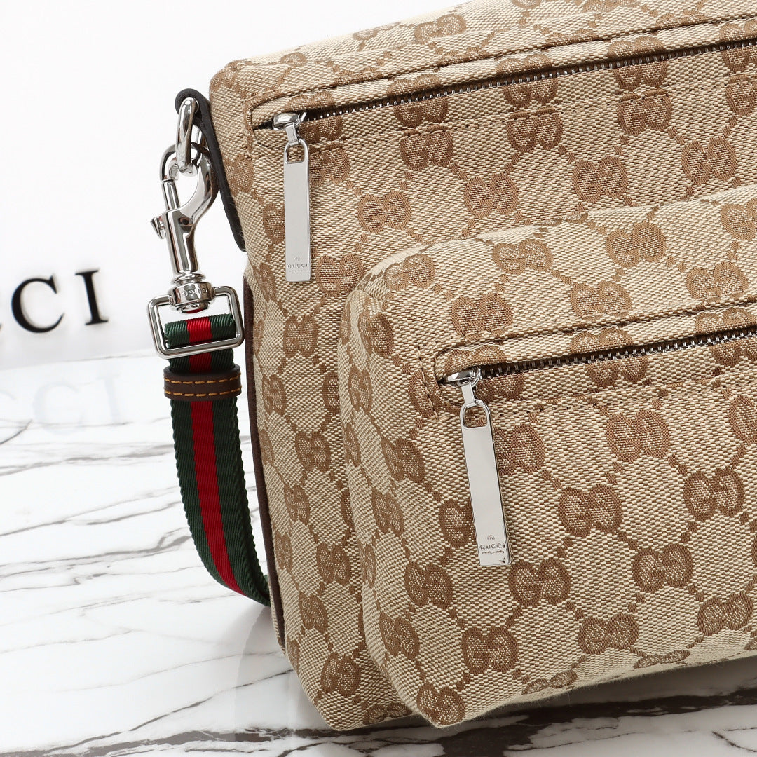 Gucci 2026 Tag Crossbody Bag 30cm Sand mix Brown Canvas