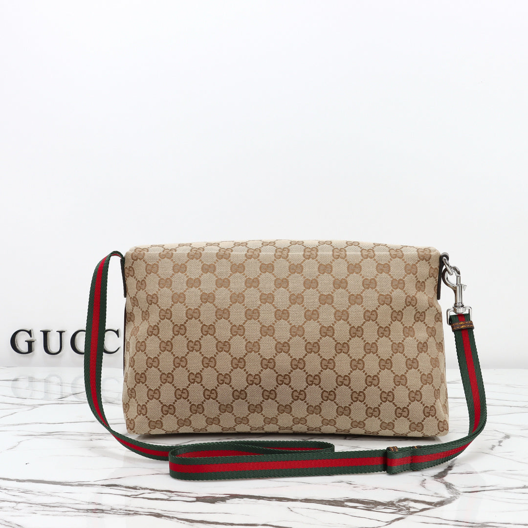 Gucci 2026 Tag Crossbody Bag 30cm Sand mix Brown Canvas