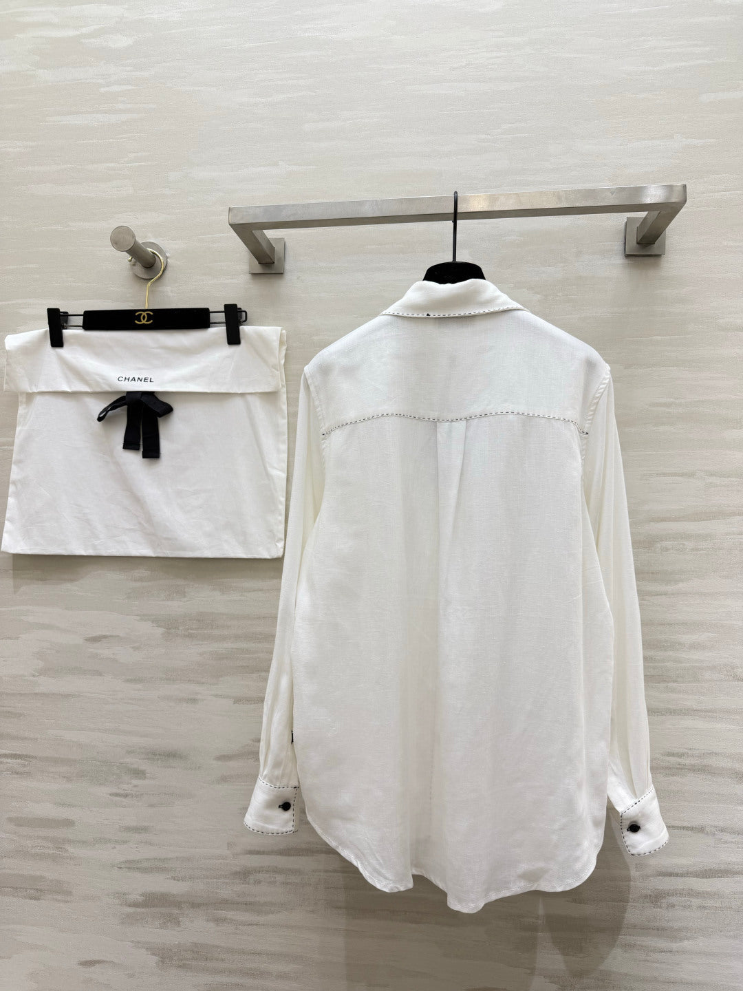 Chanel 2026 Black Logo And Button Shirt White Cotton 391171