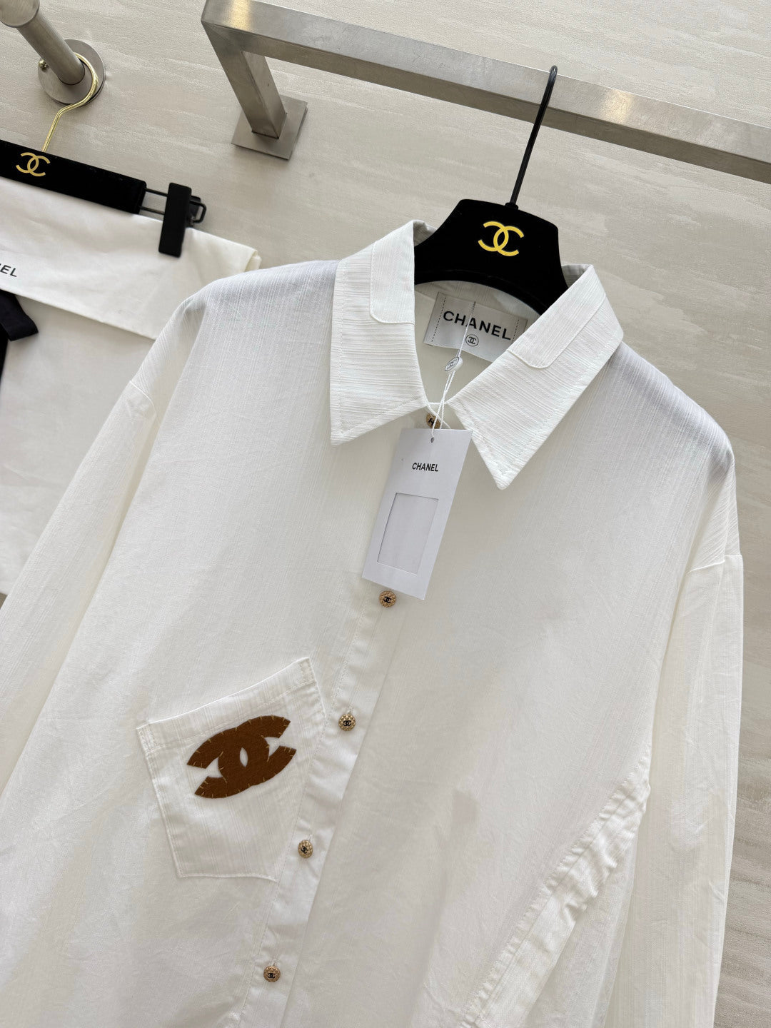 Chanel 2026 Brown Logo Shirt White Cotton 392417