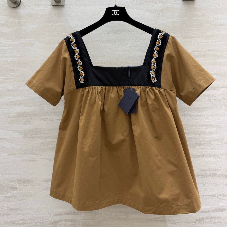Prada 2026 Babydol Shirt Brown Black Cotton 402215