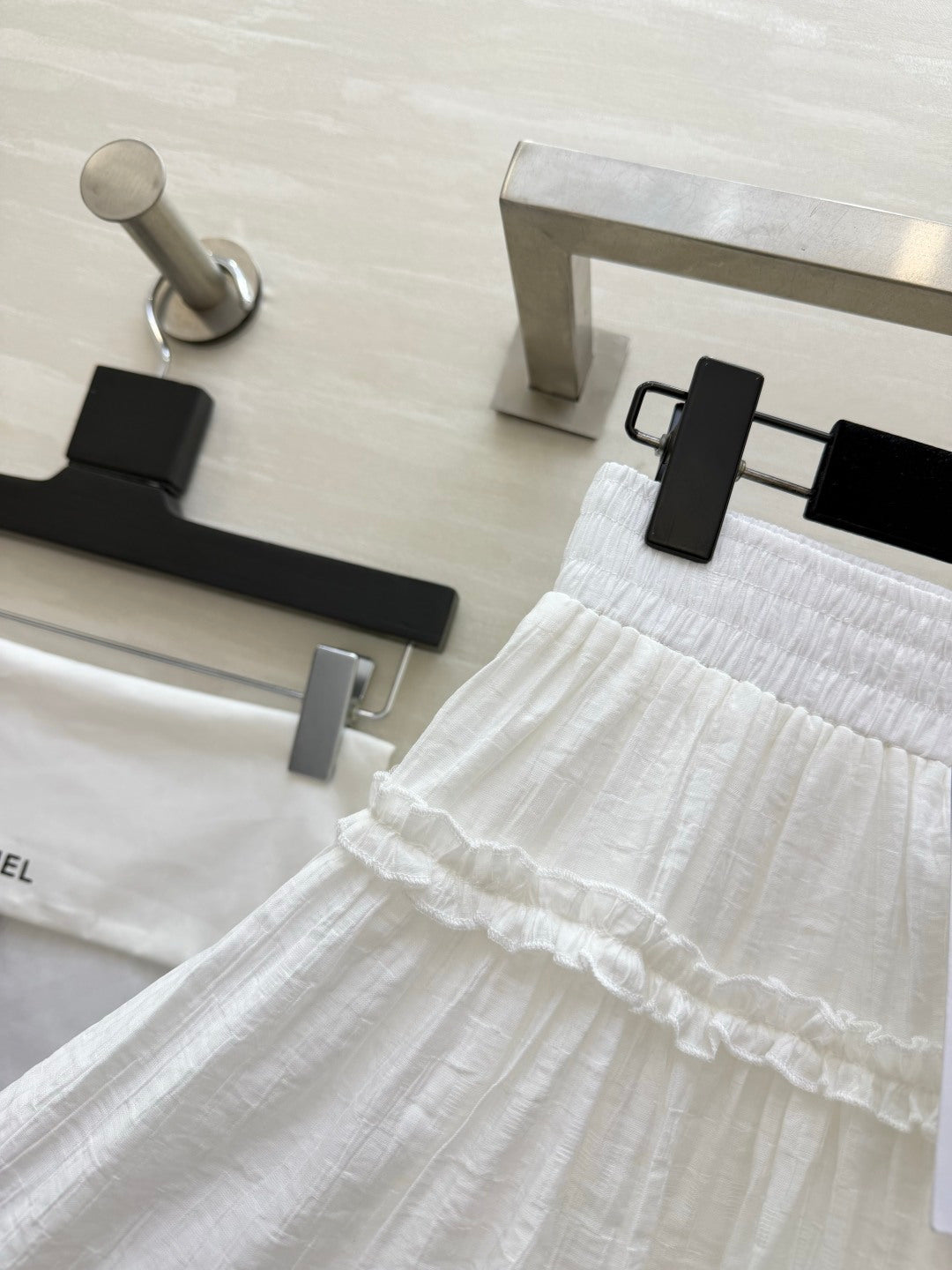 Chanel 2026 Double-layered Ruffled Skirt White Cotton 666397