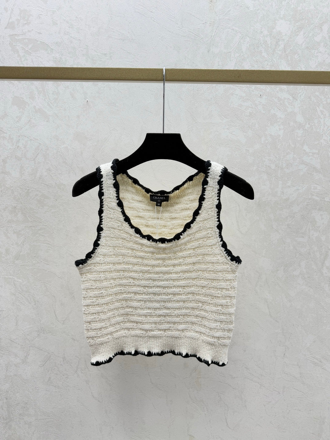 Chanel 2026 Crochet Knit Vest Black and Off-White Wool