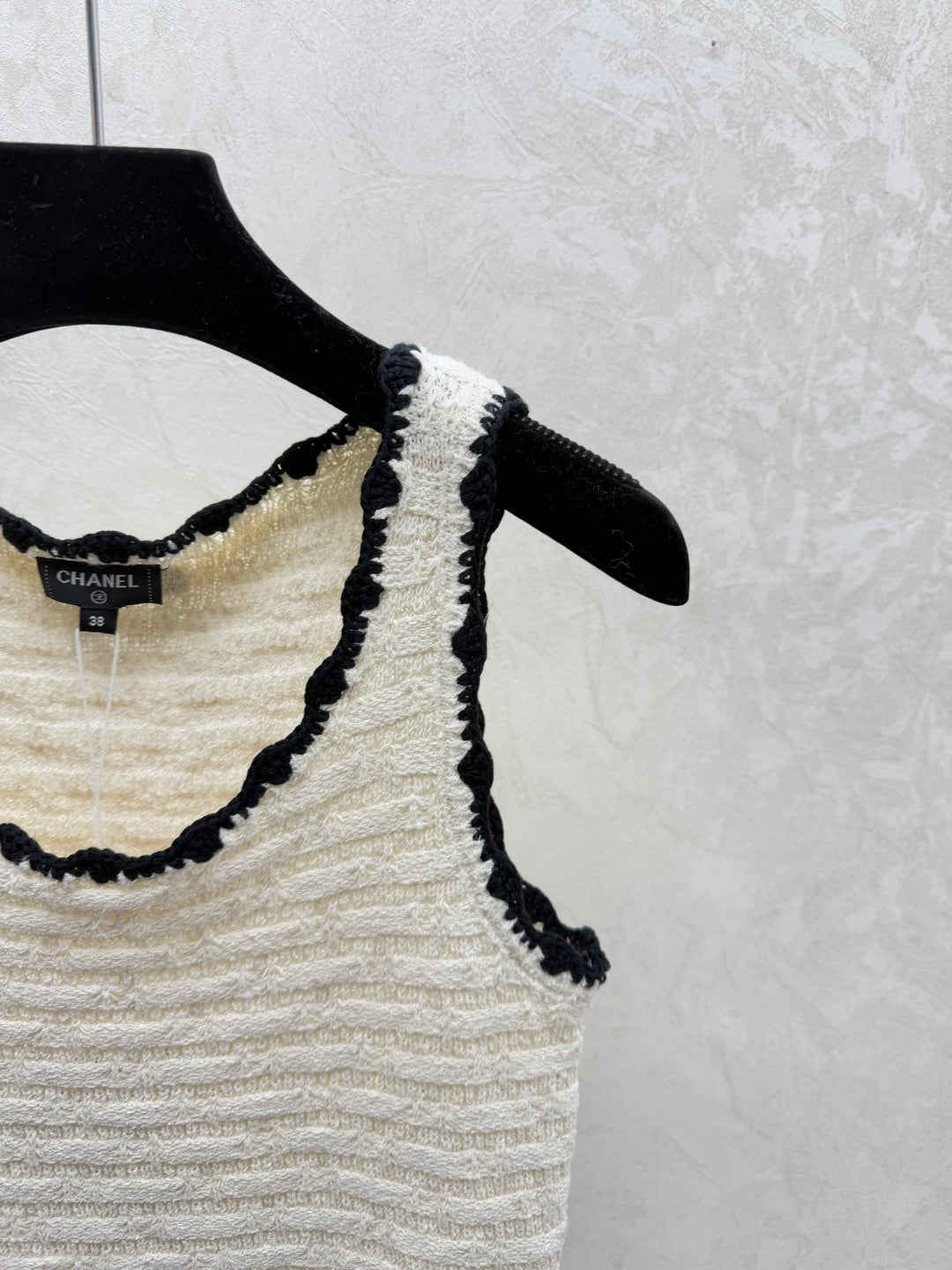 Chanel 2026 Crochet Knit Vest Black and Off-White Wool