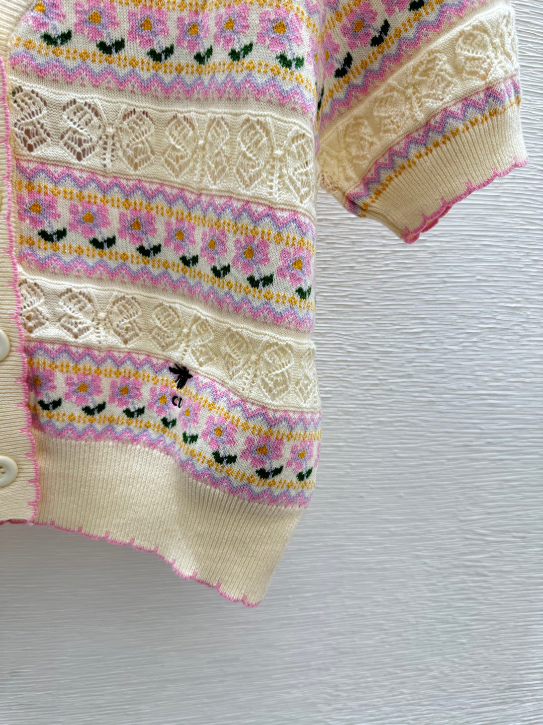 Dior 2026 Short-sleeve Knit Cardigan Pink Cream Wool