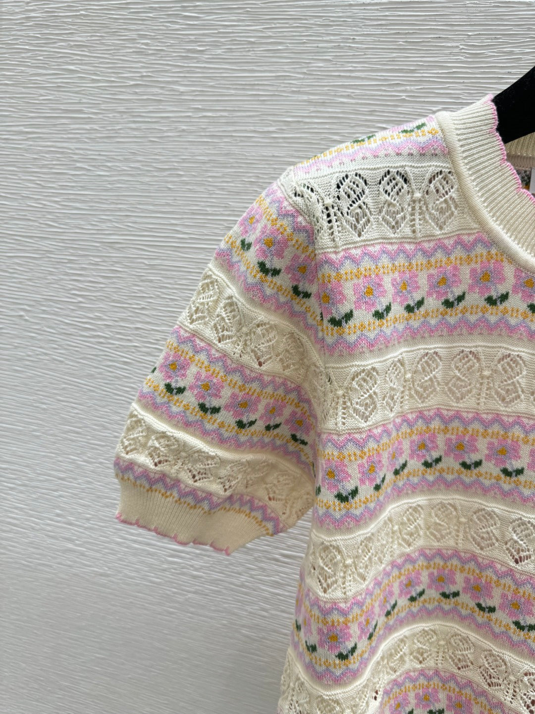 Dior 2026 Short-sleeve Knit Sweater Pink Cream Wool