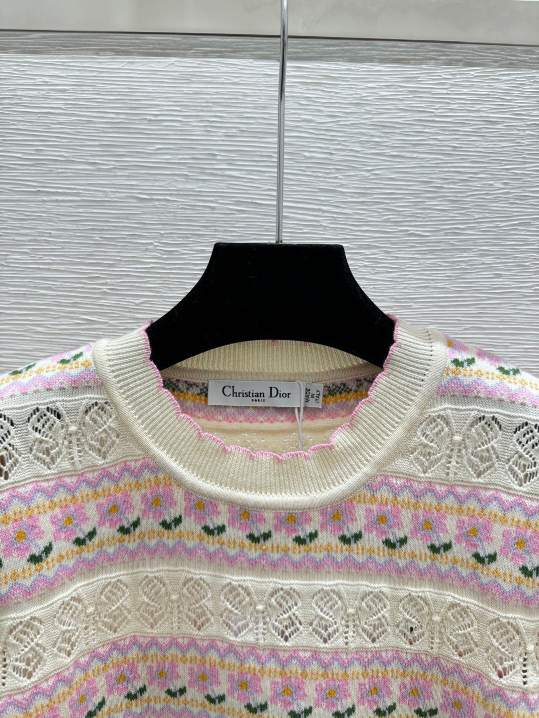Dior 2026 Short-sleeve Knit Sweater Pink Cream Wool