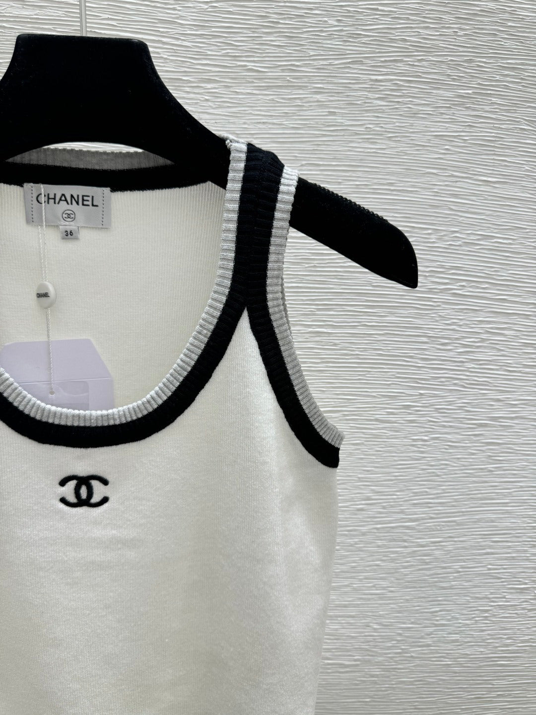 Chanel 2026 Tank Top White and Navy Blue Wool Nylon
