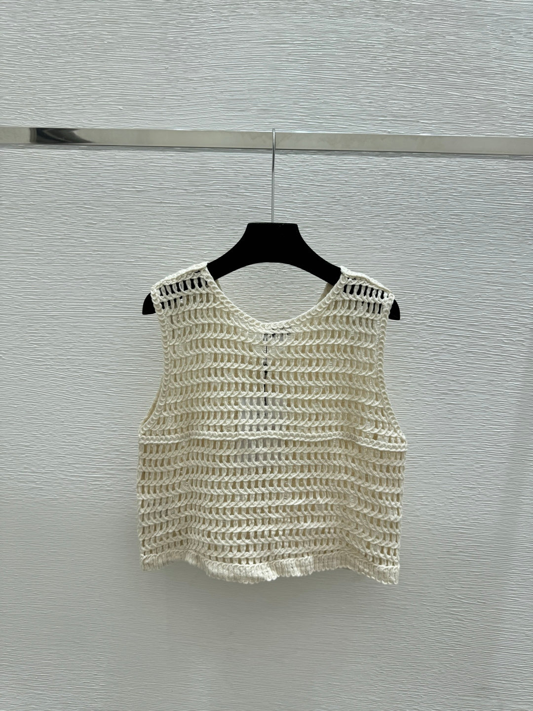 Chanel 2026 Hollow-out V-neck Knitted Vest Cardigan White Khaki Cotton