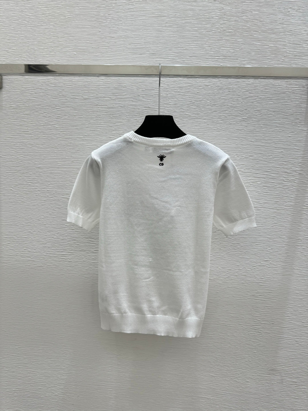 Dior 2026 Floral Crew Neck Knitted Short-Sleeve Top White and Pink Wool