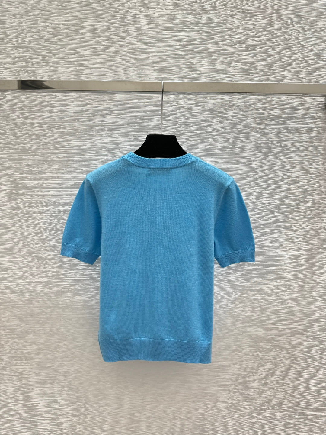 Dior 2026 Embroidered Logo Short-Sleeve Knit Top Blue and Beige Wool 374945