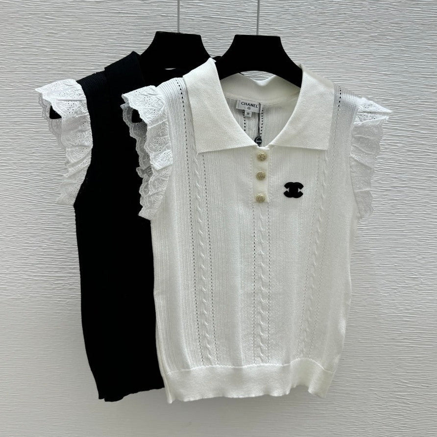 Miumiu 2026 Collar Knitted Vest Black and White Wool 227566