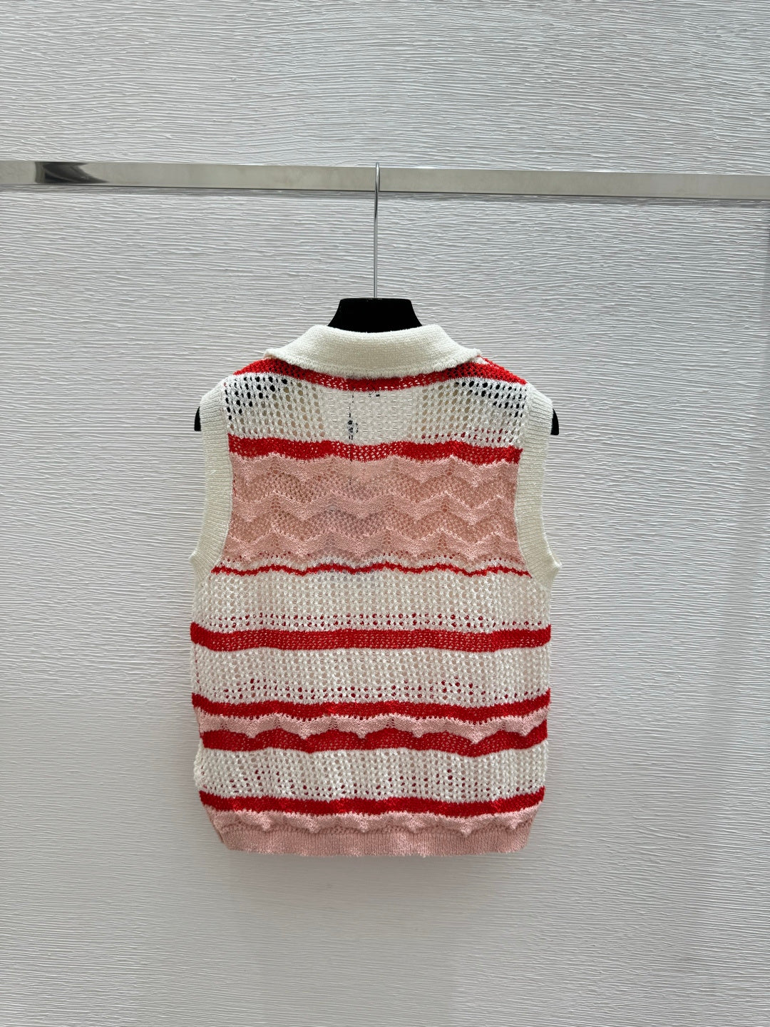 Chanel 2026 Striped Openwork Knit Vest Blue and Red Tencel 264033