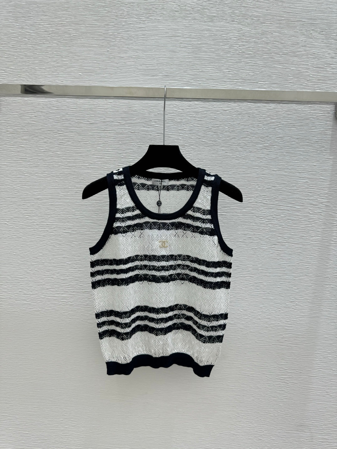 Chanel 2026 Striped Knit Vest Blue and Black Wool Cashmere 368367