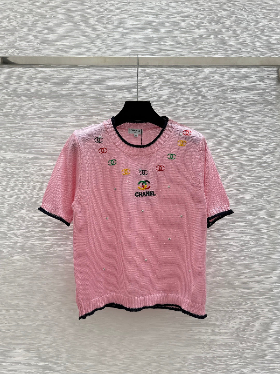 Chanel 2026 Rhinestone Knit Short-Sleeve T-Shirt Cotton 336634