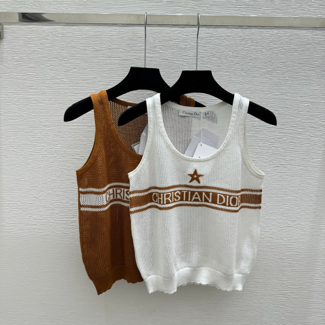 Dior 2026 Mesh Knit Vest Brown and White Wool 341178