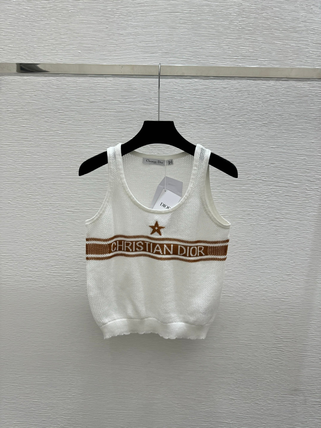 Dior 2026 Mesh Knit Vest Brown and White Wool 341178
