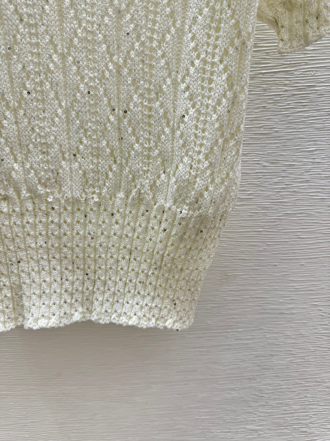 Chanel 2026 Sequin Hollow-Out Collar Knit Short-Sleeve Cotton 397678