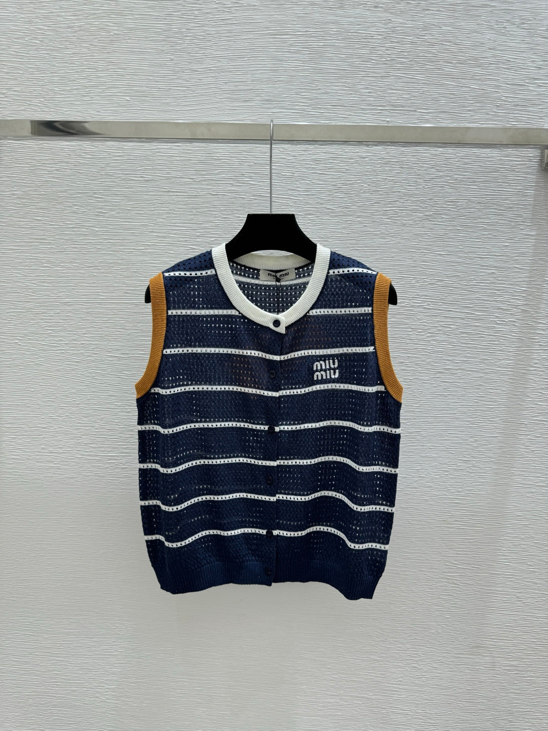 Miumiu 2026 Crew Neck Striped Knit Vest Tencel 397196