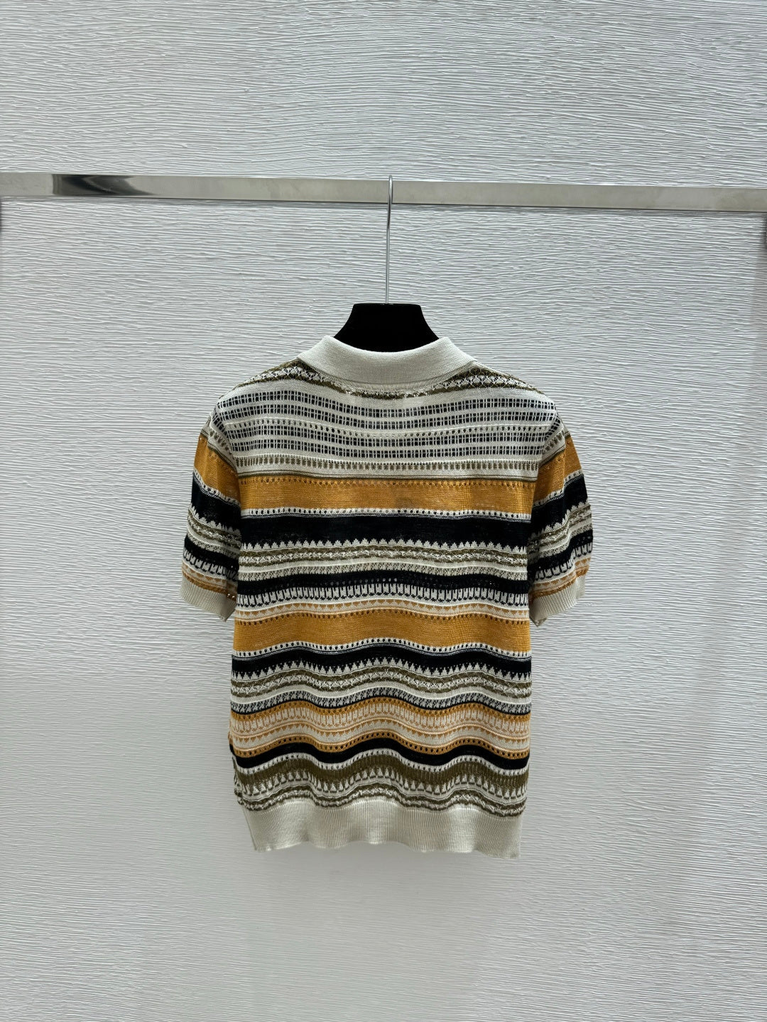 Chanel 2026 Striped Collared Simple Knit Short-Sleeve T-Shirt Wool Nylon 397696