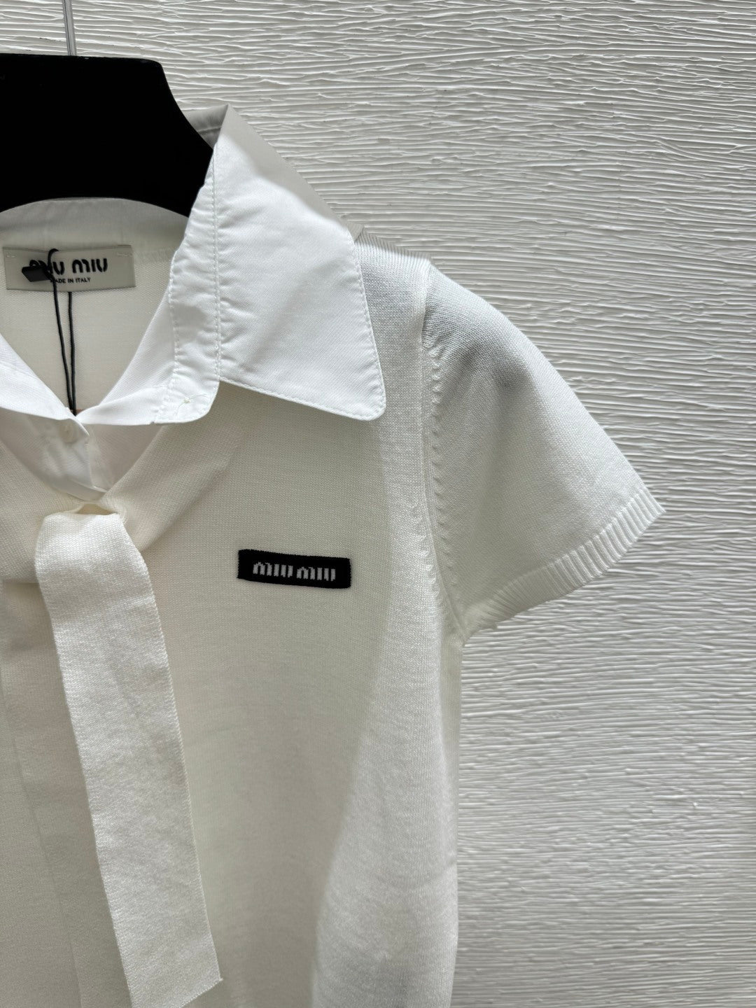Miumiu 2026 Collar Simple Knit Short-Sleeve White Black Cotton 397738