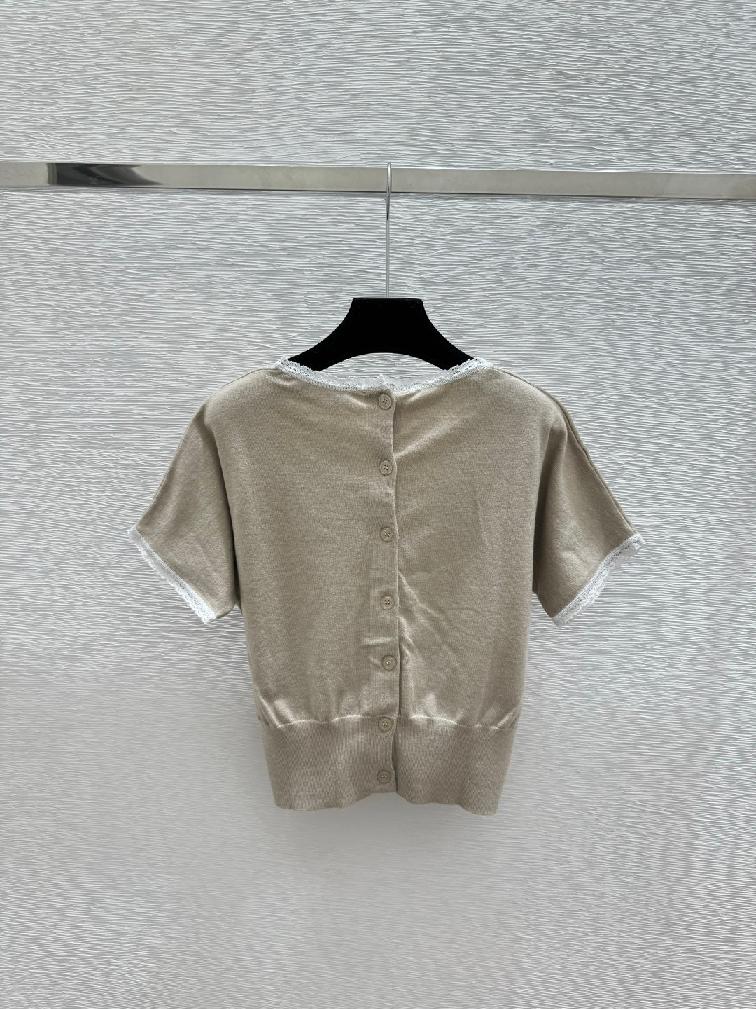 Miumiu 2026 Patchwork Lace-trimmed Short-sleeved Top Wool 429110