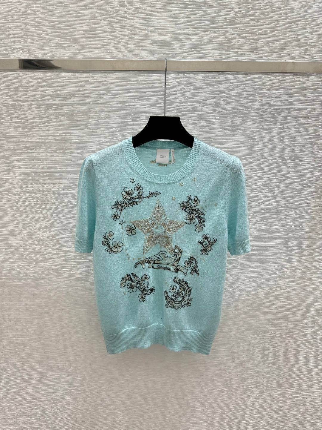 Dior 2026 Short-sleeved Top With Embroidered Five-pointed Star Tencel 497831