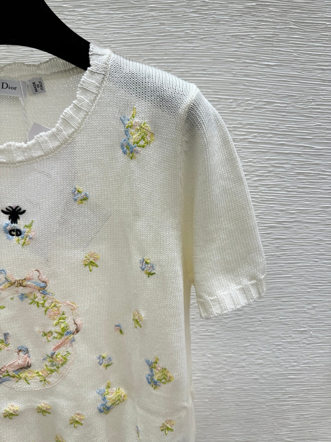 Dior 2026 Floral Embroidered Knit Short-sleeved Top Wool 392593