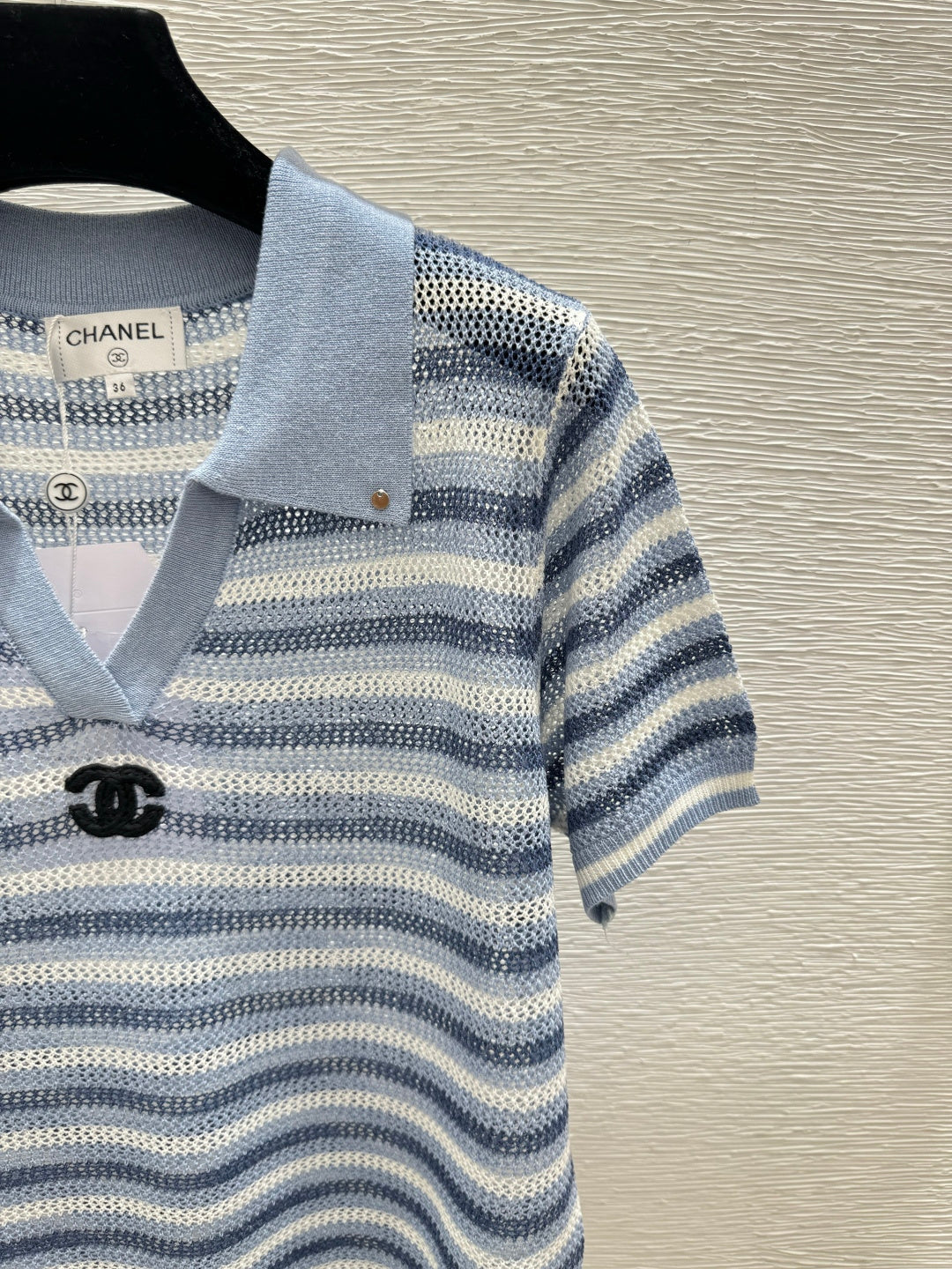 Chanel 2026 Striped Knitted Polo Shirt Wool Cashmere 516777