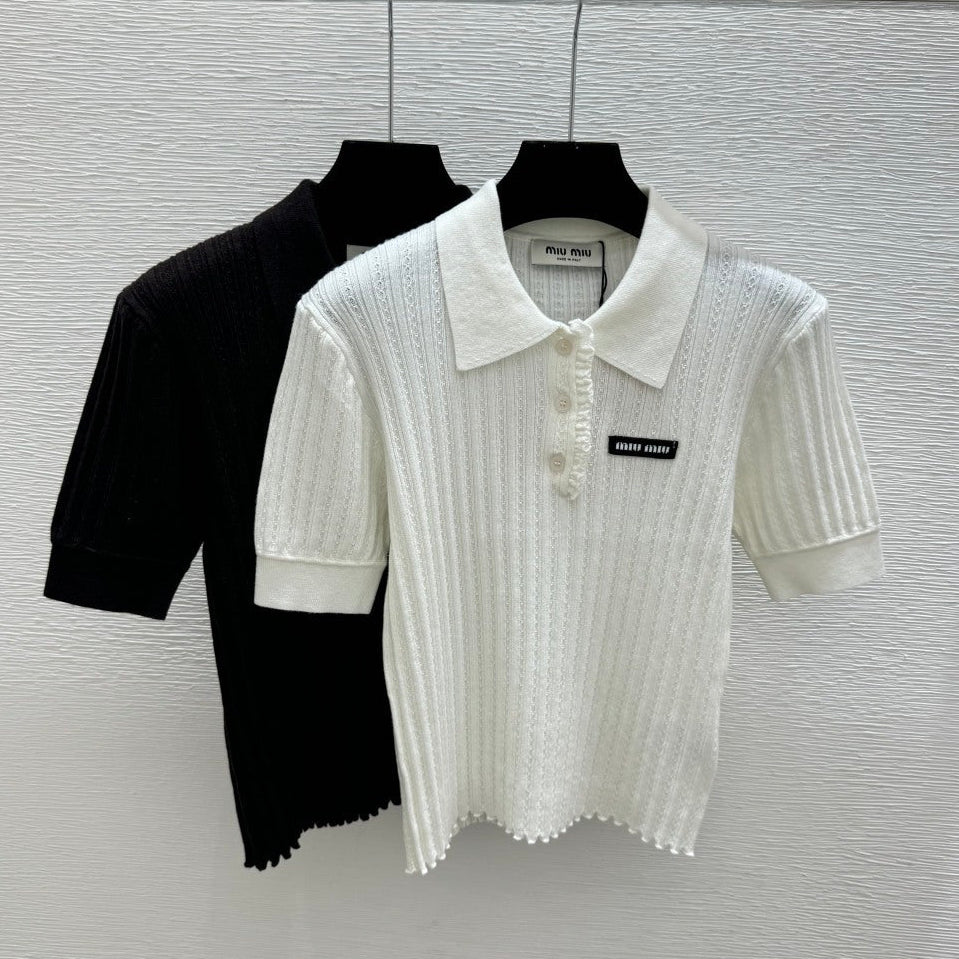 Miumiu 2026 Collared Knit Short-Sleeve Shirt Wool 516815