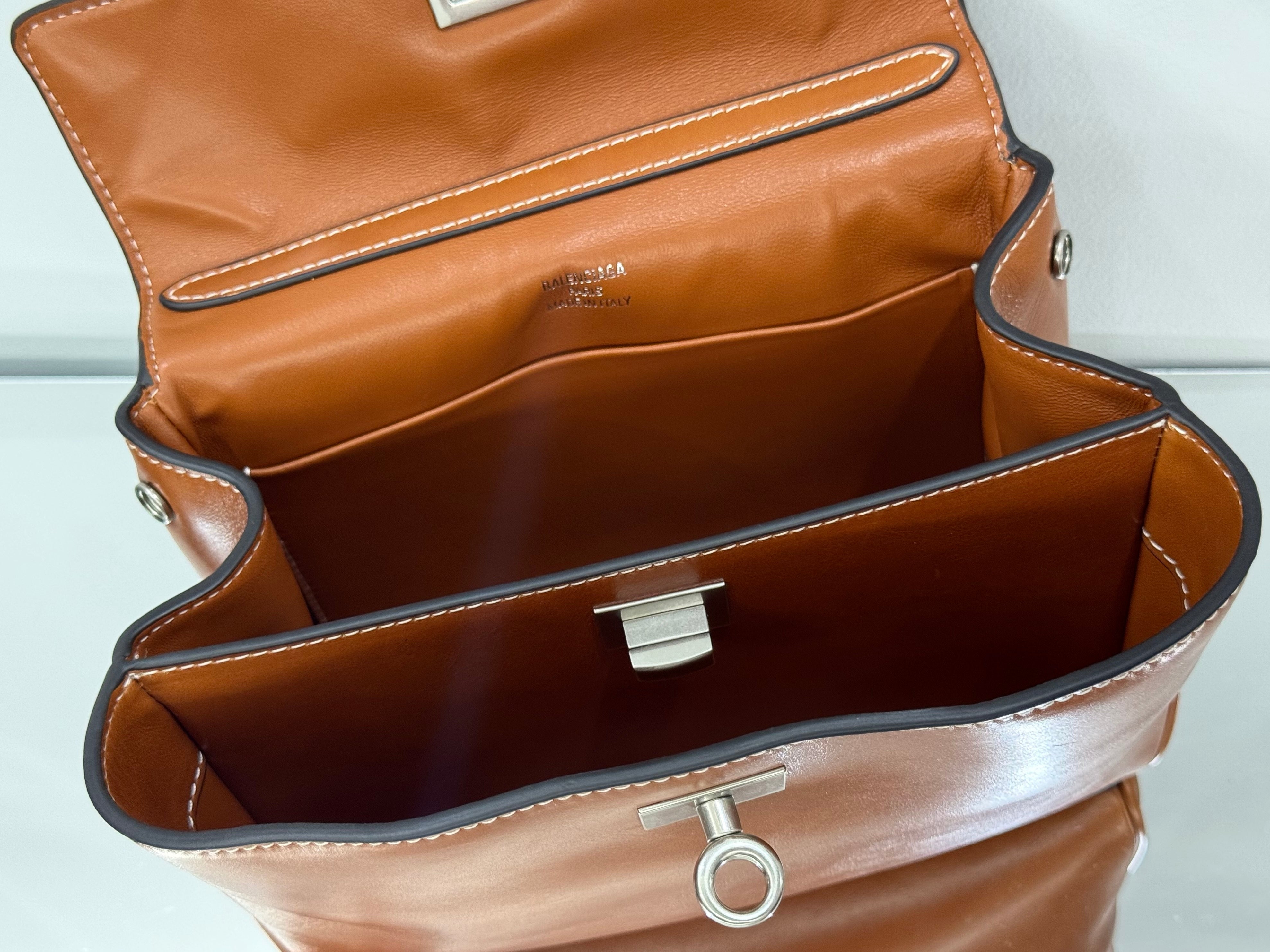 Balenciaga Small Bag 22 Camel Brown Cowhide Sliver Hardware