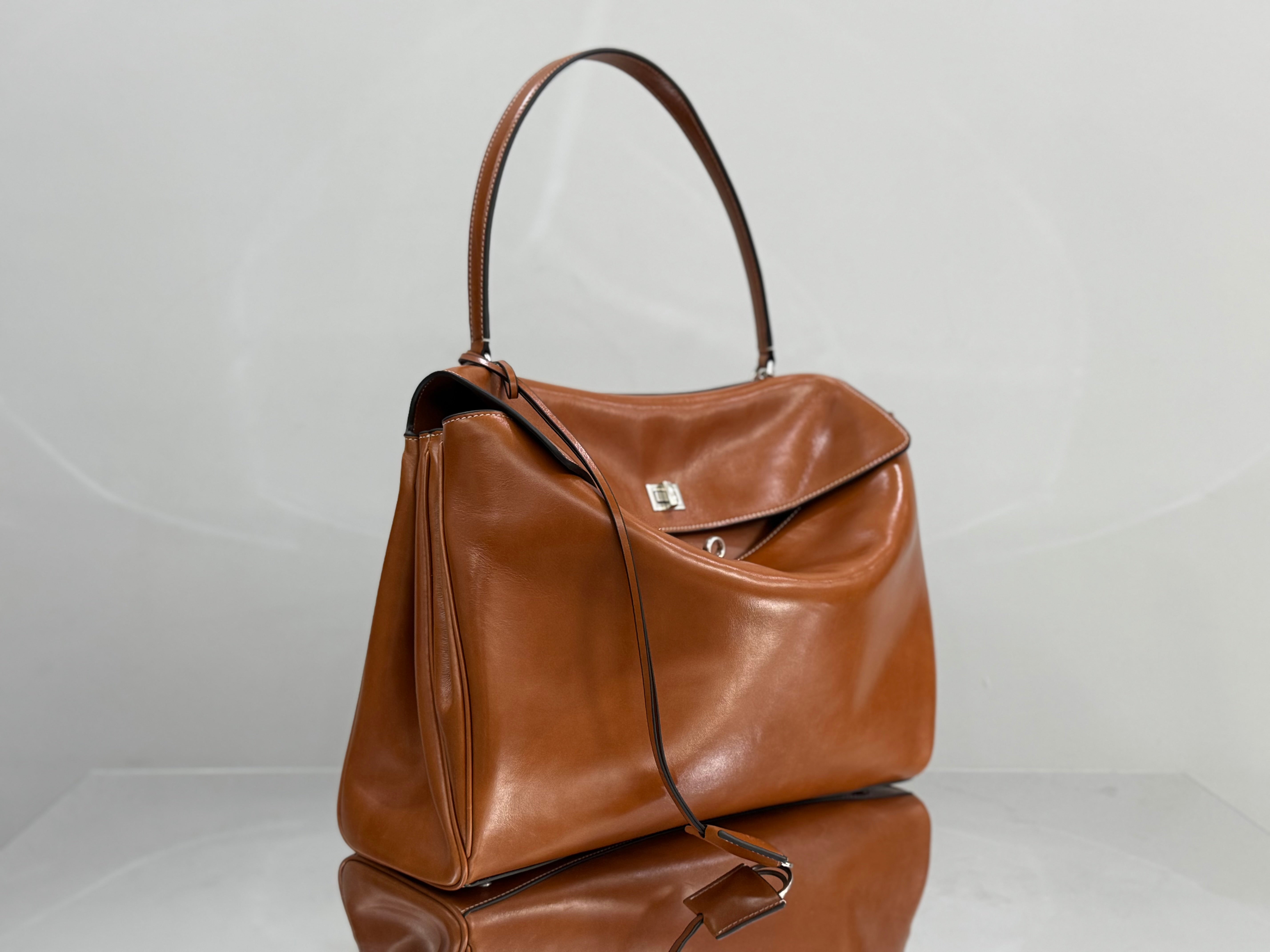 Balenciaga Large Bag 40 Camel Brown Cowhide Sliver Hardware