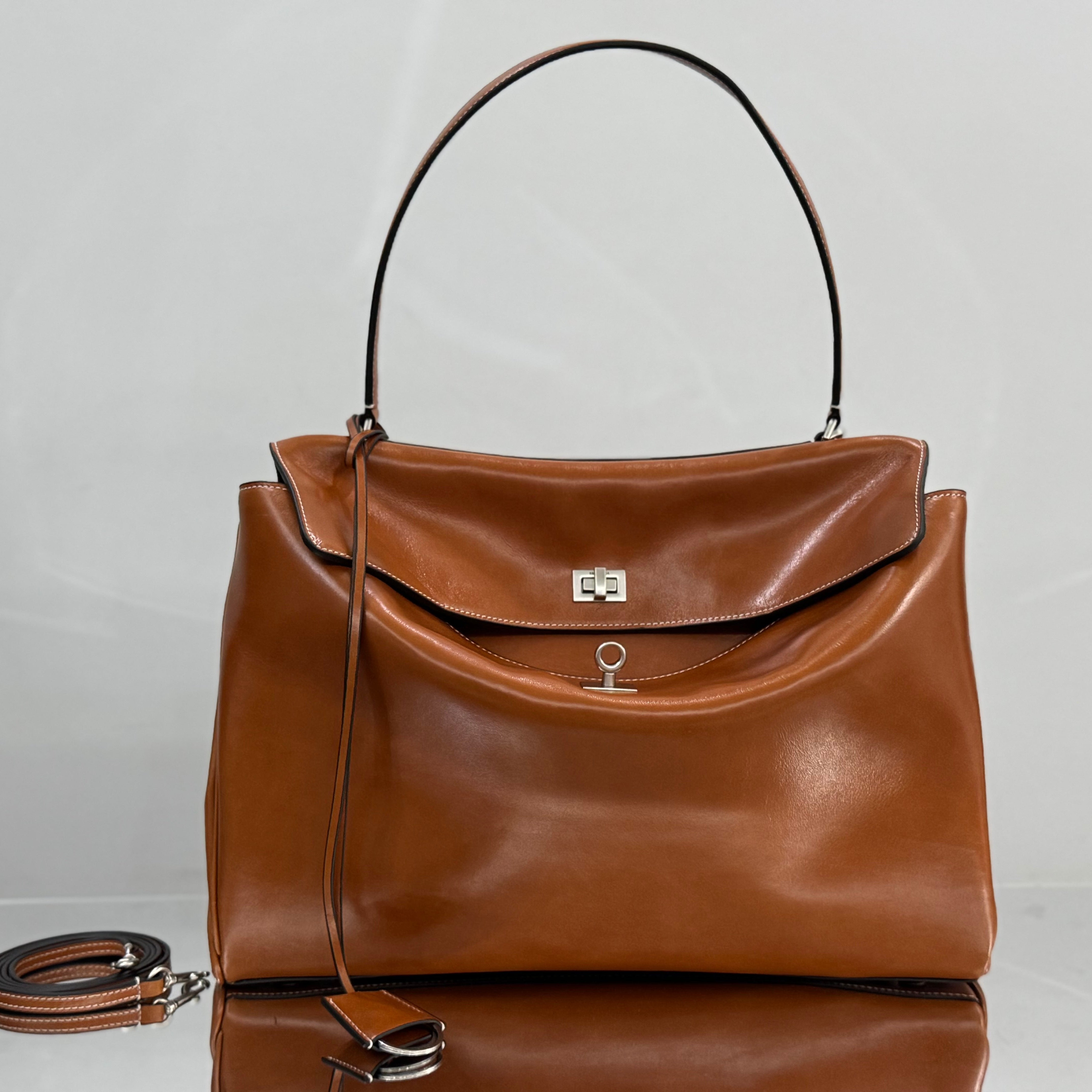 Balenciaga Large Bag 40 Camel Brown Cowhide Sliver Hardware