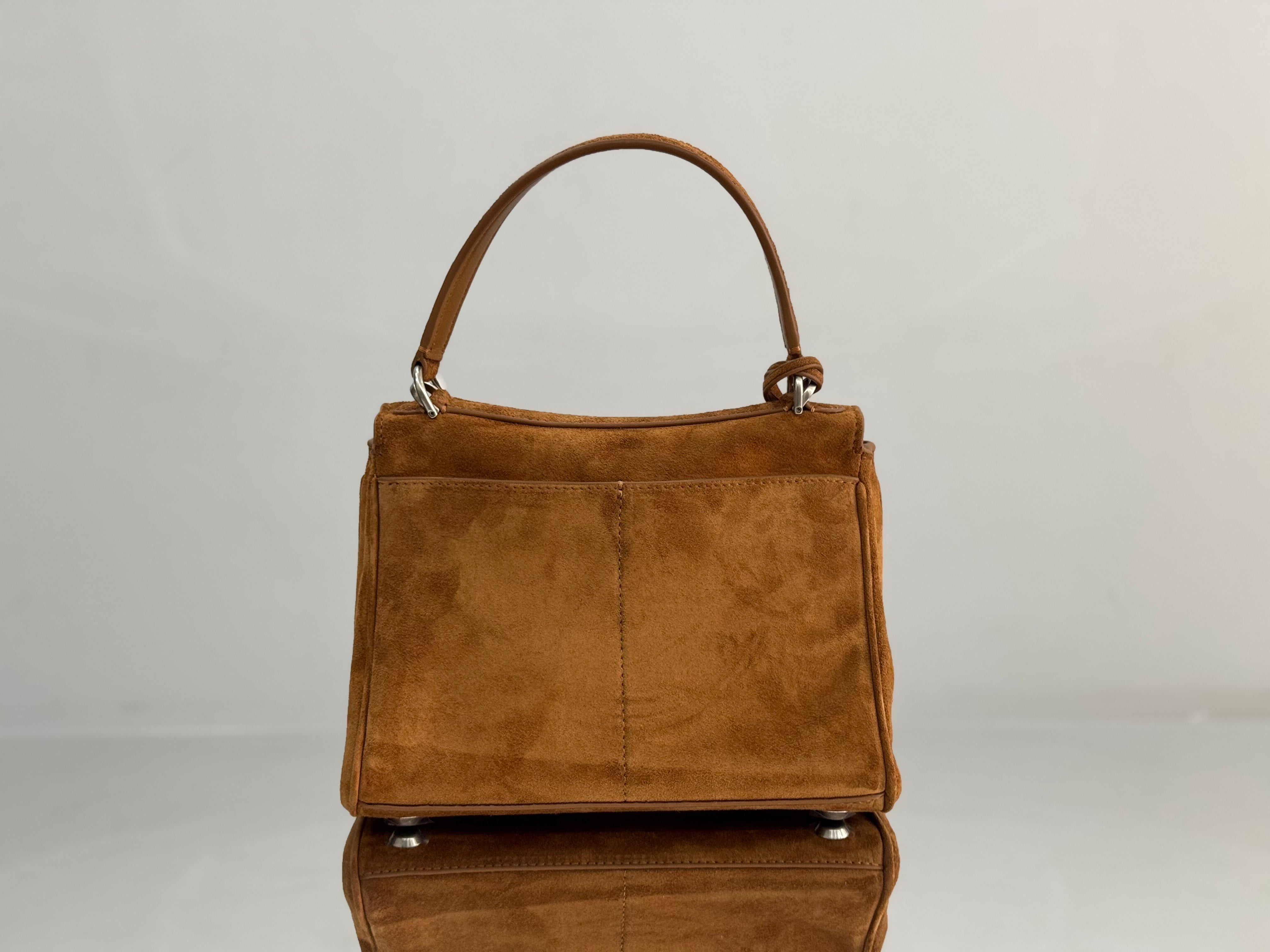 Balenciaga Mini Bag 22 Camel Brown Suede Sliver Hardware