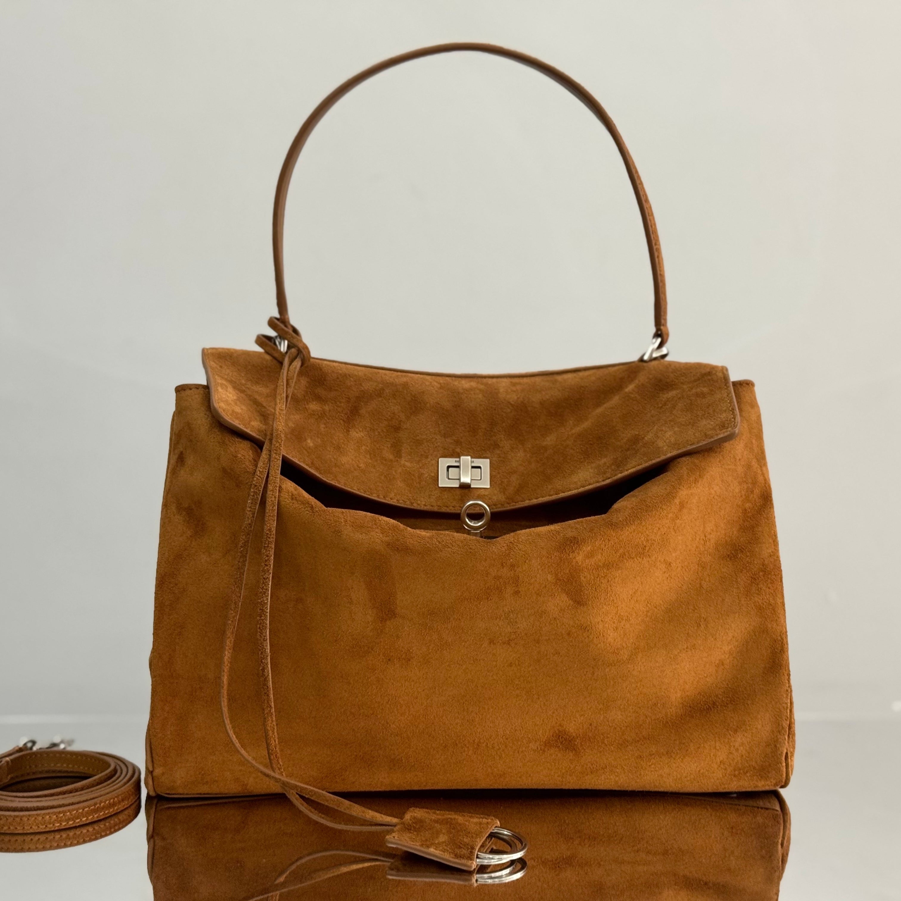 Balenciaga Medium Bag 35 Camel Brown Suede Sliver Hardware